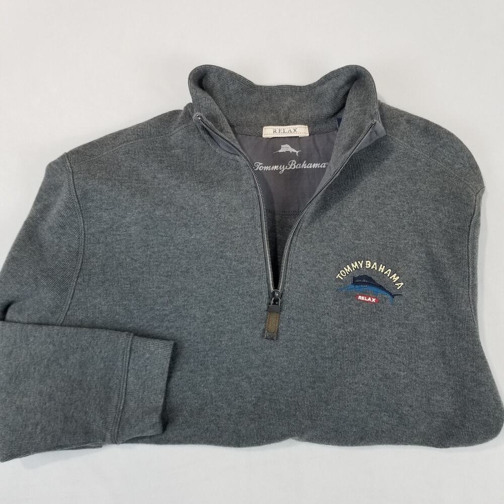 Tommy Bahama Relax Sweater Men’s Large Gray 1/4 Zip Pullover TR214295 Marlin - Picture 2 of 11